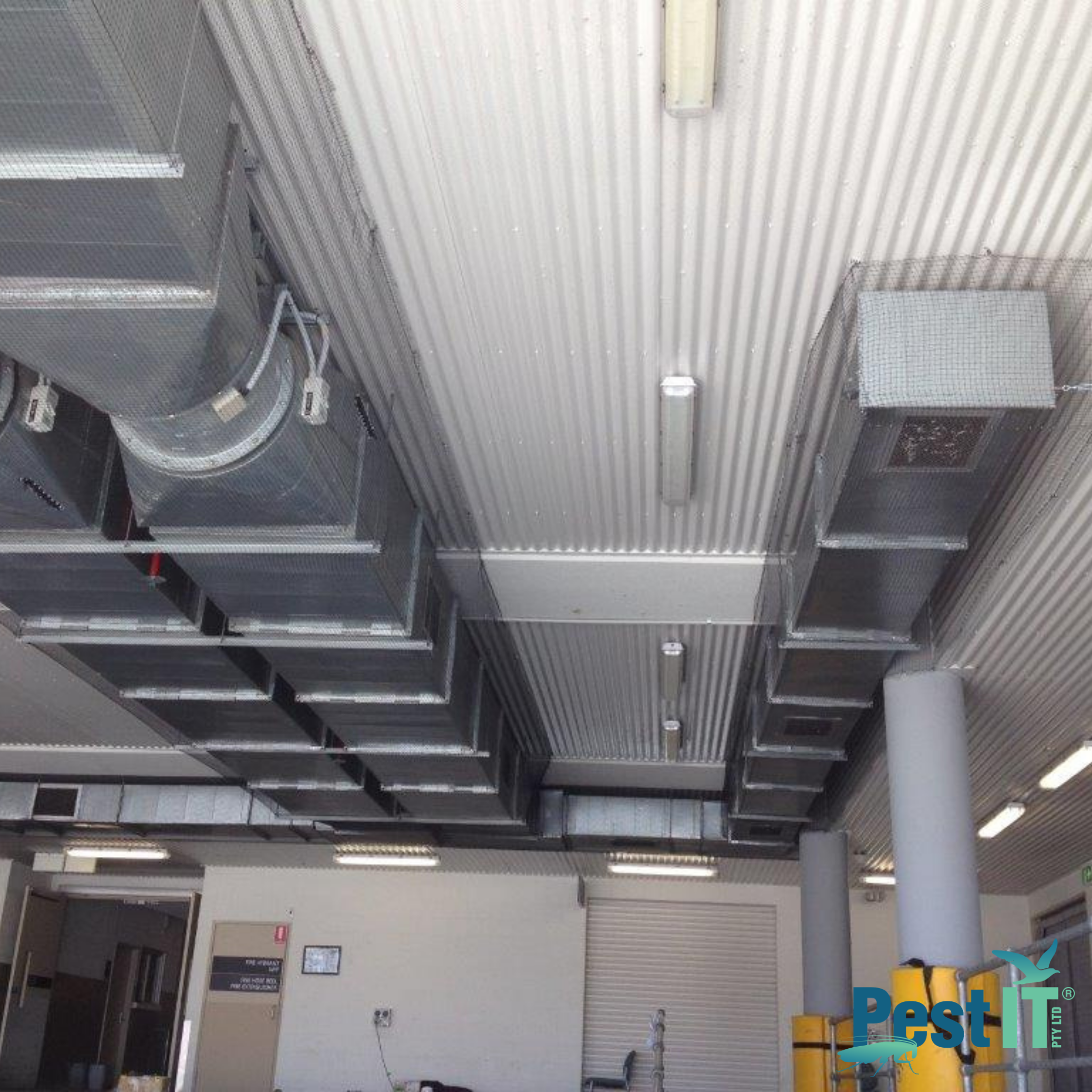Avepro Deluxe Bird Netting 19Mm In Use Around Exhaust Ducting